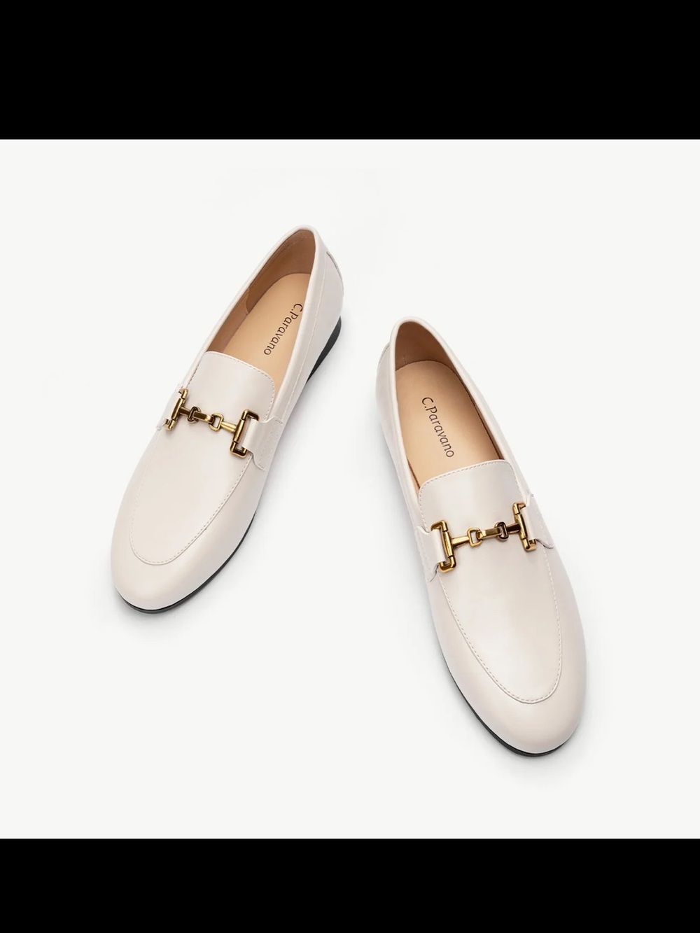 NWOB C . Paravano Cream Leather Loafers with Gold Bit Accent “Lorraine” Sz 8.5